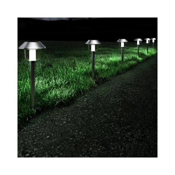 Nature Spring Solar Pathway Lights, 17-inch Stainless Steel Outdoor Stake Lighting for Garden, Landscape, Set of 6 181800JHL - main